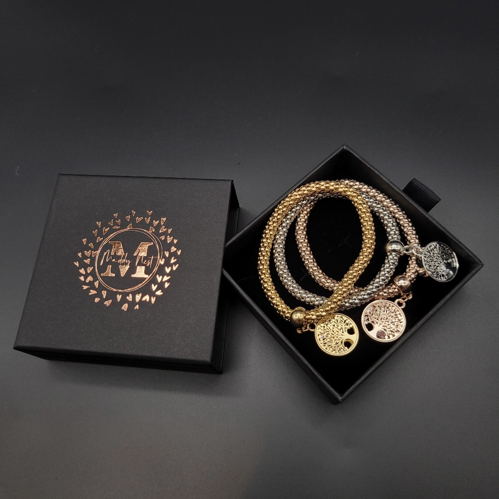 3pcs Tree Of Life Popcorn Chain Bracelet.